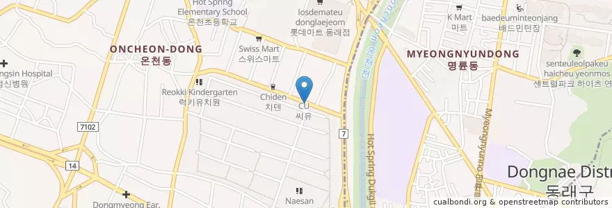 Mapa de ubicacion de bbq en South Korea, Busan, Dongnae-Gu, Oncheon-Dong.