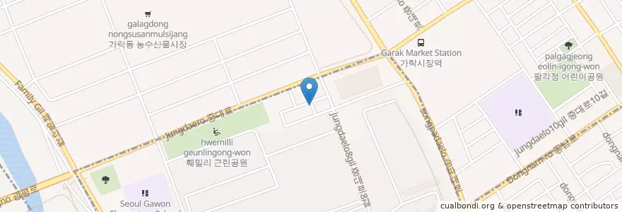 Mapa de ubicacion de 대한예수교장로회문정동부교회 en Südkorea, Seoul, 송파구, 가락1동.