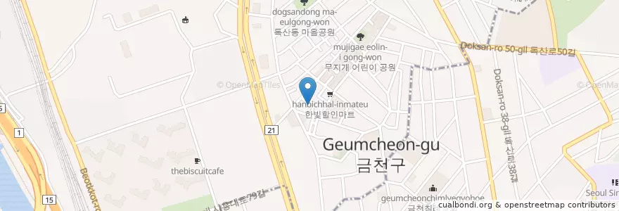 Mapa de ubicacion de 유치원경쟁 en 대한민국, 서울, 금천구, 독산2동.