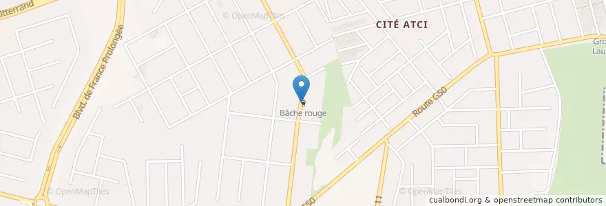 Mapa de ubicacion de Bâche Rouge en Costa De Marfil, Abiyán, Cocody.
