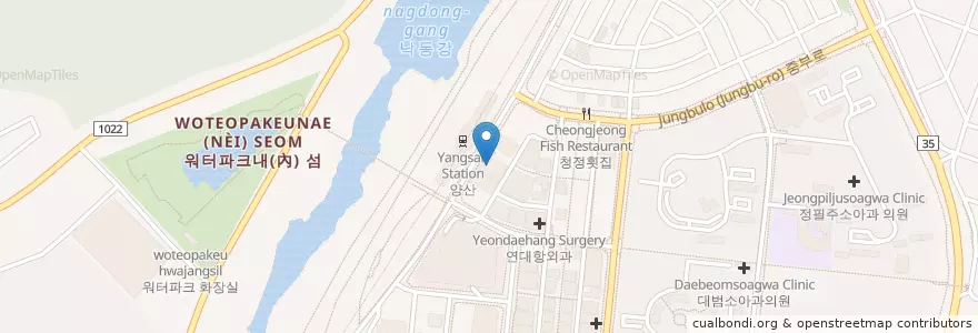 Mapa de ubicacion de 메가박스 양산 en Südkorea, Gyeongsangnam-Do, 양산시.