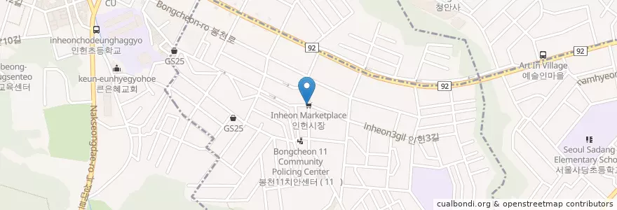 Mapa de ubicacion de 인헌시장 en Güney Kore, Seul, 관악구, 인헌동.
