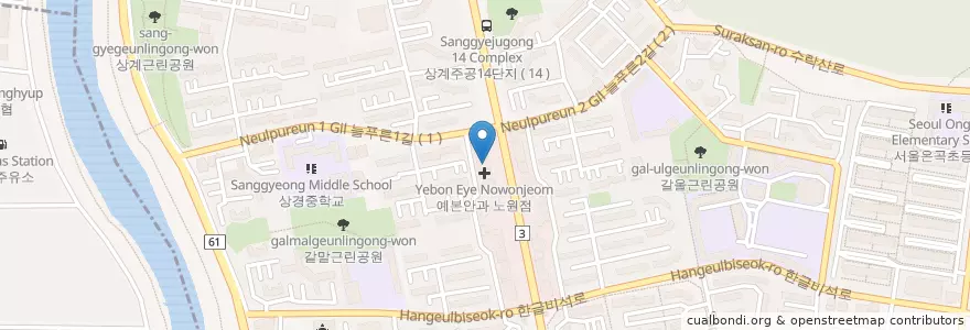 Mapa de ubicacion de 우리은행 en Corea Del Sur, Seúl, 노원구, 상계8동.