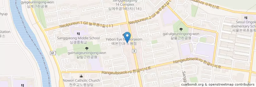 Mapa de ubicacion de 베스킨라빈스 en Coreia Do Sul, Seul, 노원구, 상계8동.