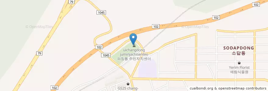 Mapa de ubicacion de 의창동 주민자치센터 en كوريا الجنوبية, 경상남도, 창원시, 의창구.