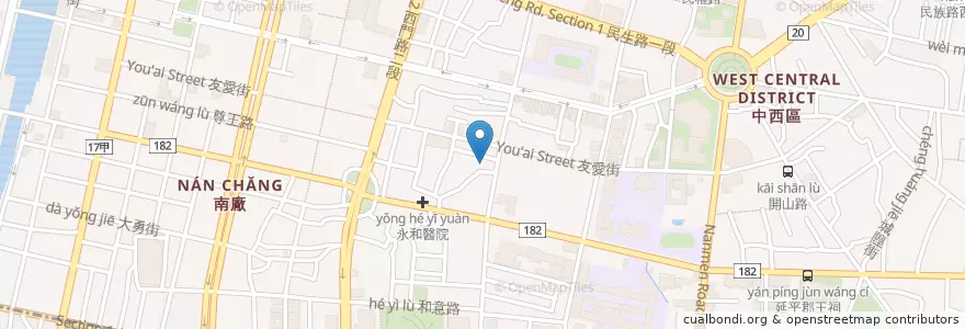 Mapa de ubicacion de 珈琲地圖 en Taiwan, Tainan, Zhongxi District.