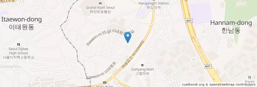 Mapa de ubicacion de 부자 피자 1호점 en 대한민국, 서울, 용산구, 한남동.