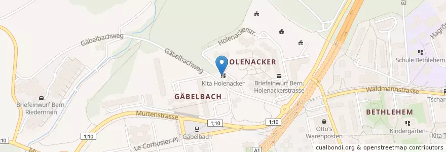 Mapa de ubicacion de Kita Holenacker en 瑞士, 伯尔尼, Verwaltungsregion Bern-Mittelland, Verwaltungskreis Bern-Mittelland, Bern.