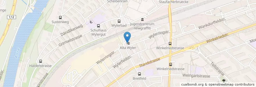 Mapa de ubicacion de Kita Wyler en Suisse, Berne, Verwaltungsregion Bern-Mittelland, Verwaltungskreis Bern-Mittelland, Bern.