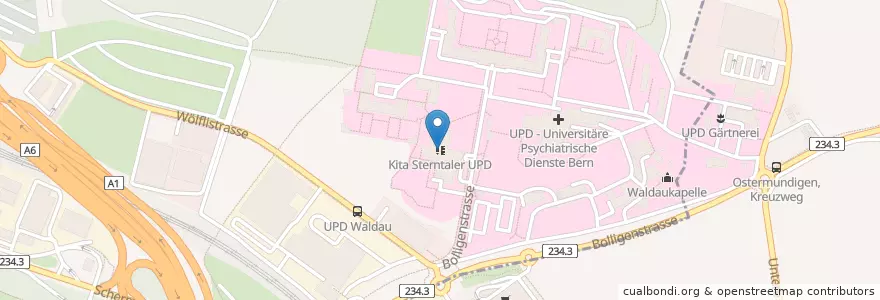 Mapa de ubicacion de Kita Sterntaler UPD en 瑞士, 伯尔尼, Verwaltungsregion Bern-Mittelland, Verwaltungskreis Bern-Mittelland, Bern.