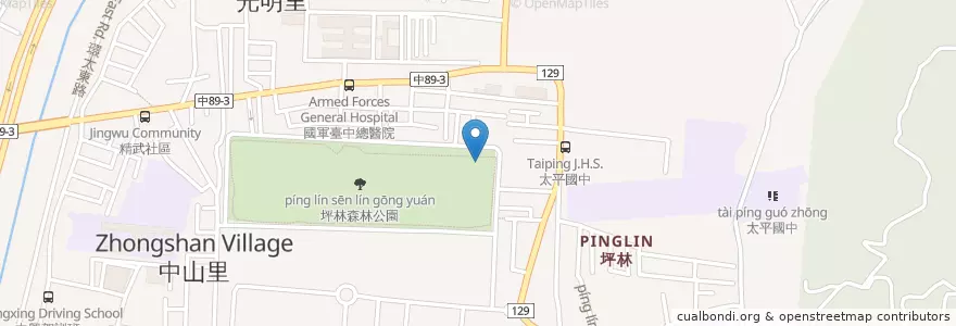 Mapa de ubicacion de 坪林森林公園停車場 en Taiwan, Taichung, Distretto Di Taiping.