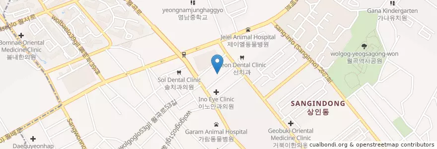 Mapa de ubicacion de 쿠우쿠우 en Korea Selatan, Daegu, 달서구, 상인동.
