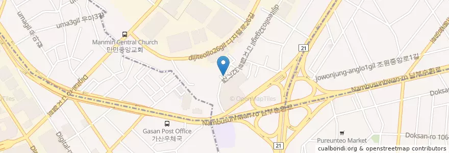 Mapa de ubicacion de 가빈카페 en Güney Kore, Seul, 금천구.