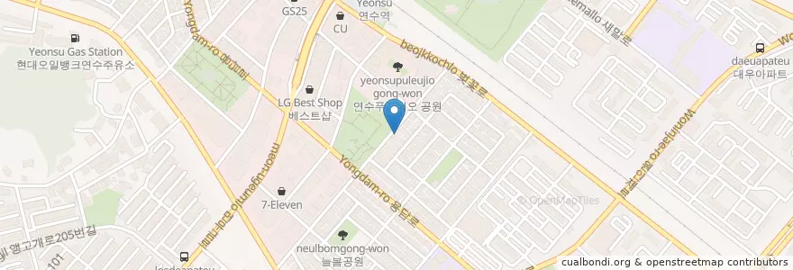 Mapa de ubicacion de 플렛화이트커피 en Coreia Do Sul, 인천, 연수구, 연수동.