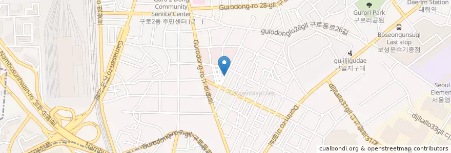 Mapa de ubicacion de 구로시장 영프라쟈 입구 en کره جنوبی, سئول, 구로구, 구로2동, 구로4동.