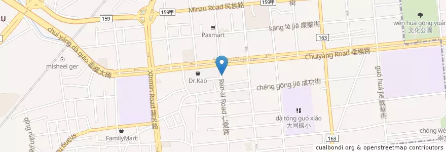 Mapa de ubicacion de Hong ya en 臺灣, 臺灣省, 嘉義市, 嘉義縣, 西區.