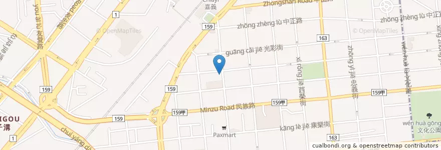 Mapa de ubicacion de 台北富邦商業銀行 en 台湾, 台湾省, 嘉義市, 嘉義県, 西区.