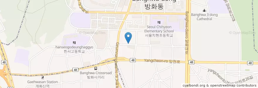 Mapa de ubicacion de after coffee en 대한민국, 서울, 강서구, 방화2동, 방화1동.