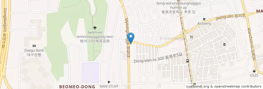 Mapa de ubicacion de 피자샵 en Corea Del Sud, Daegu, 수성구, 만촌동, 범어동.