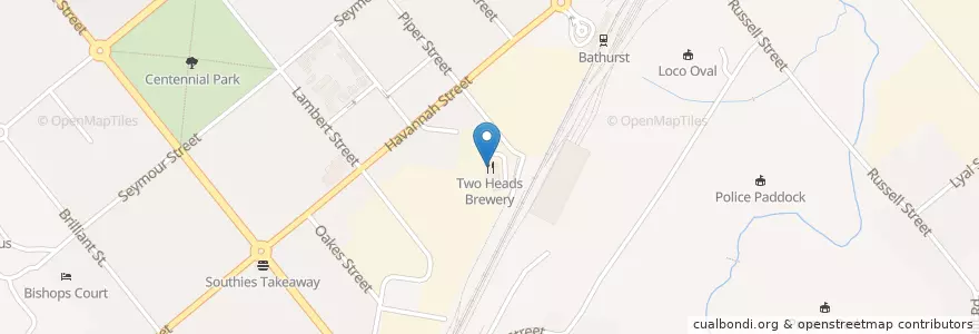 Mapa de ubicacion de Two Heads Brewery en Australia, Nueva Gales Del Sur, Bathurst Regional Council.