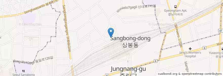 Mapa de ubicacion de 카페지기 en Corée Du Sud, Séoul, 중랑구, 상봉1동, 상봉1동.