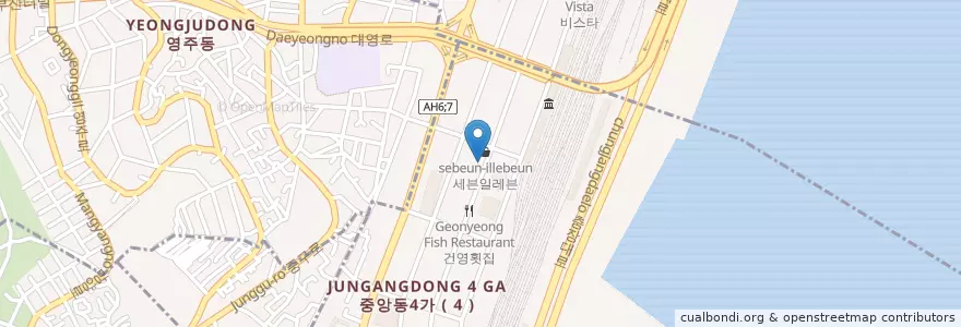 Mapa de ubicacion de 동원참치 en Güney Kore, Busan, 중구, 중앙동.