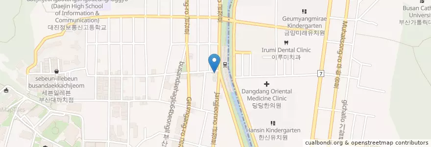 Mapa de ubicacion de 한결치과의원 en South Korea, Busan, Geumjeong-Gu, Jangjeon-Dong.