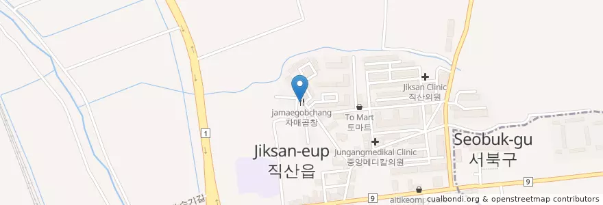 Mapa de ubicacion de 자매곱창 en South Korea, Chungcheongnam-Do, Cheonan-Si, Seobuk-Gu, Jiksan-Eup.
