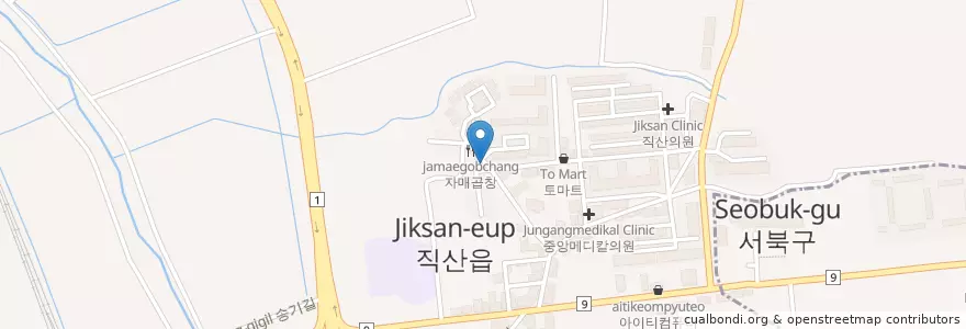 Mapa de ubicacion de 메이찬 en Coreia Do Sul, Chungcheong Do Sul, 천안시, 서북구, 직산읍.