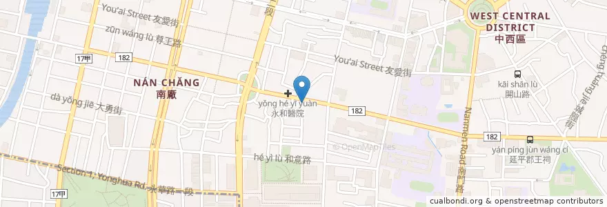 Mapa de ubicacion de 夏家手工魚麵 en 台湾, 台南市, 中西区.