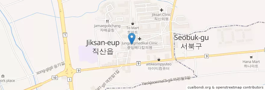 Mapa de ubicacion de 다나약국 en Corea Del Sud, Sud Chungcheong, 천안시, 서북구, 직산읍.
