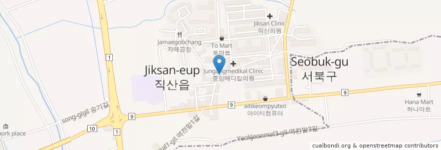 Mapa de ubicacion de 고봉민 김밥 en Korea Selatan, Chungcheong Selatan, 천안시, 서북구, 직산읍.