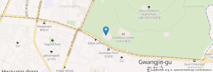 Mapa de ubicacion de 어린이회관 려움웨딩 en 대한민국, 서울, 광진구, 능동.