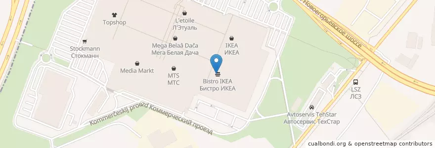 Mapa de ubicacion de Бистро ИКЕА en Rusia, Distrito Federal Central, Óblast De Moscú, Городской Округ Котельники.