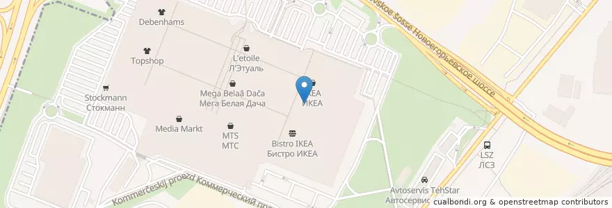 Mapa de ubicacion de Кафе ИКЕА en Russland, Föderationskreis Zentralrussland, Oblast Moskau, Городской Округ Котельники.