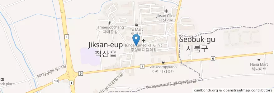 Mapa de ubicacion de 오봉자 싸롱 en Korea Selatan, Chungcheong Selatan, 천안시, 서북구, 직산읍.