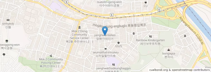 Mapa de ubicacion de 호치킨하우스 en Coreia Do Sul, Seul, 목2동.