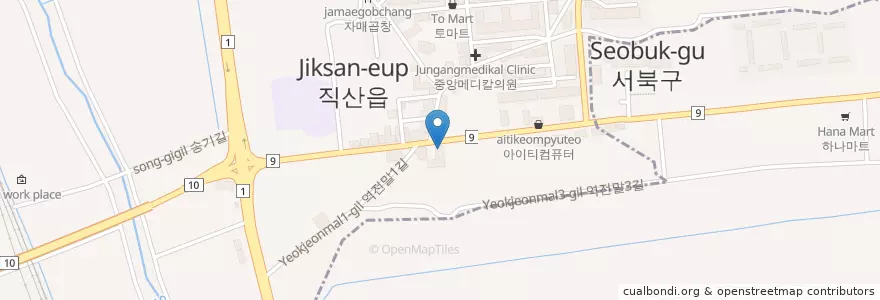 Mapa de ubicacion de 롯데리아 천안직산점 en كوريا الجنوبية, 충청남도, 천안시, 서북구, 직산읍.