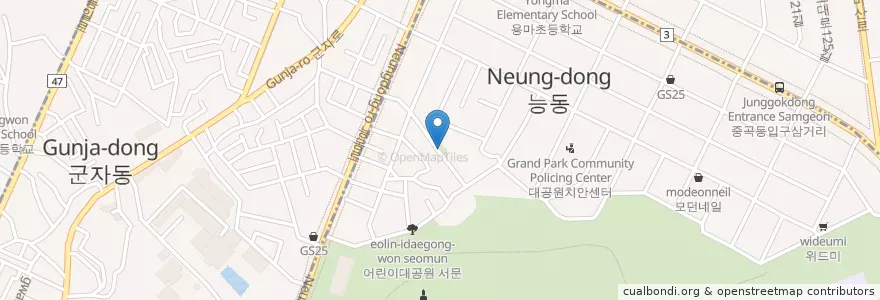 Mapa de ubicacion de 팔각정 en Südkorea, Seoul, 광진구, 능동.