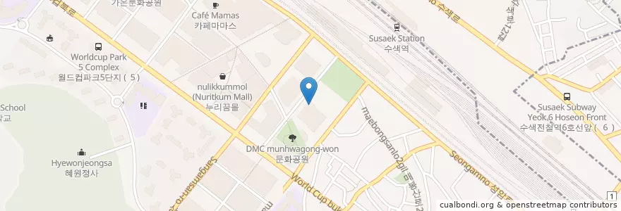 Mapa de ubicacion de 덱스터 en 大韓民国, ソウル, 麻浦区, 上岩洞.