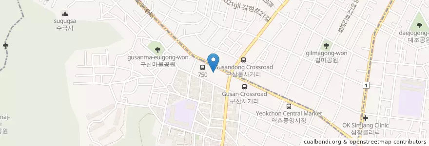 Mapa de ubicacion de 바로굼빵터 en 대한민국, 서울, 은평구, 구산동.