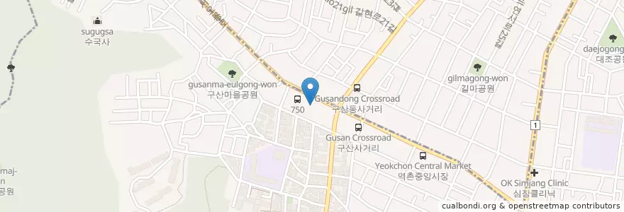 Mapa de ubicacion de 푸른약국 en South Korea, Seoul, Eunpyeong-Gu, Gusan-Dong.