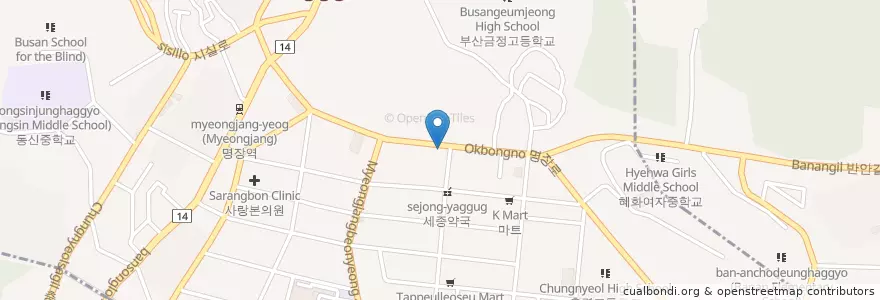 Mapa de ubicacion de 명장1동 새마을금고본점 en Güney Kore, Busan, 동래구, 명장동.