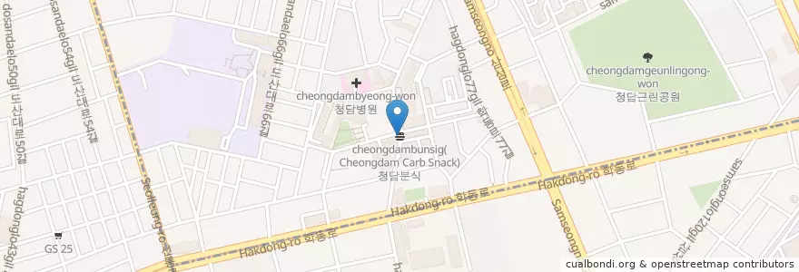 Mapa de ubicacion de 청담분식(Cheongdam Carb Snack) en Südkorea, Seoul, 강남구, 청담동.