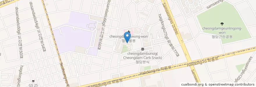 Mapa de ubicacion de 언북어린이집 en 대한민국, 서울, 강남구, 청담동.