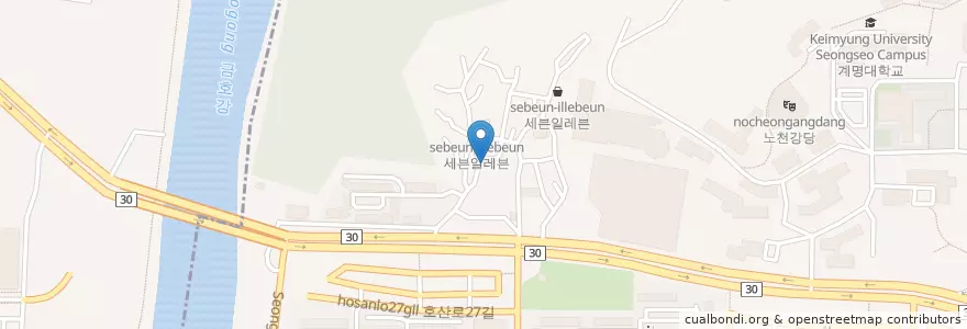 Mapa de ubicacion de 하바드치킨 & 진짜메밀묵집 en Corée Du Sud, Daegu, 달서구, 신당동.