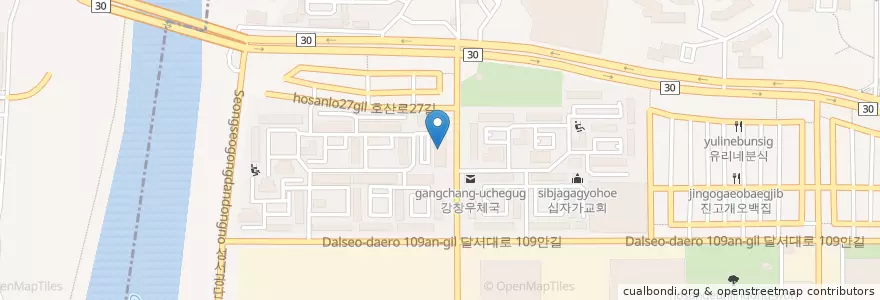 Mapa de ubicacion de 대구은행 en South Korea, Daegu, Dalseo-Gu, Sindang-Dong.