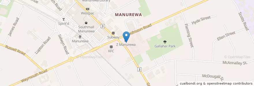 Mapa de ubicacion de Z Manurewa en Nouvelle-Zélande, Auckland, Manurewa.