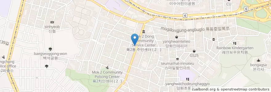 Mapa de ubicacion de 엉클박치킨 en Güney Kore, Seul, 양천구, 목2동.