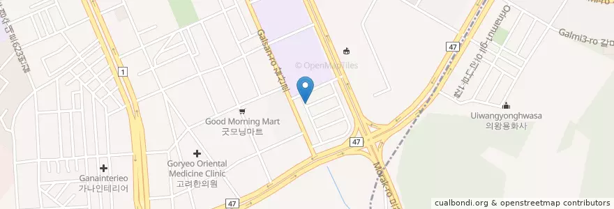 Mapa de ubicacion de 수가성교회 en South Korea, Gyeonggi-Do, Anyang-Si, 동안구, 호계동.